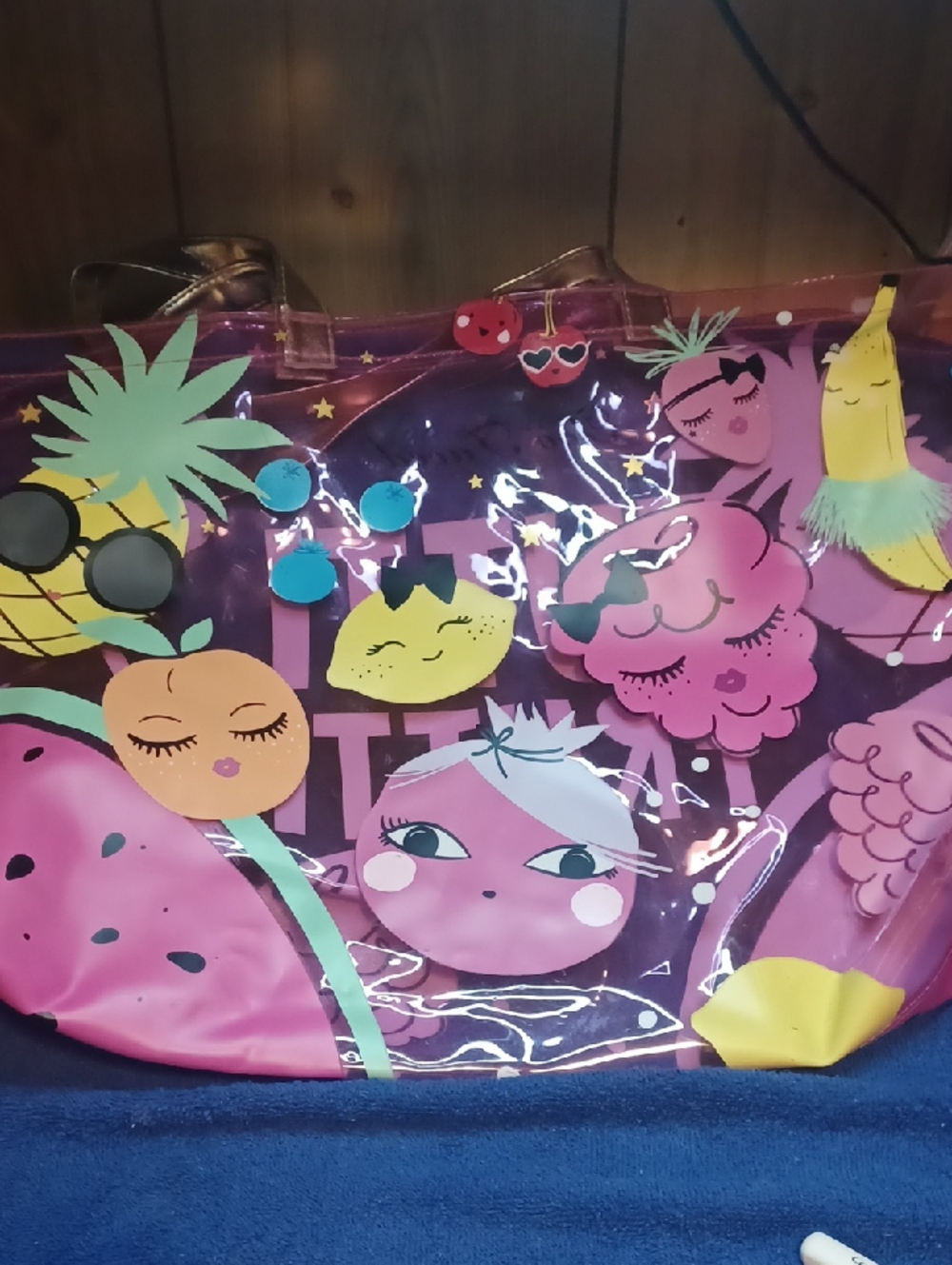 Too Faced Purple Fruit Print Clear Tote Bag